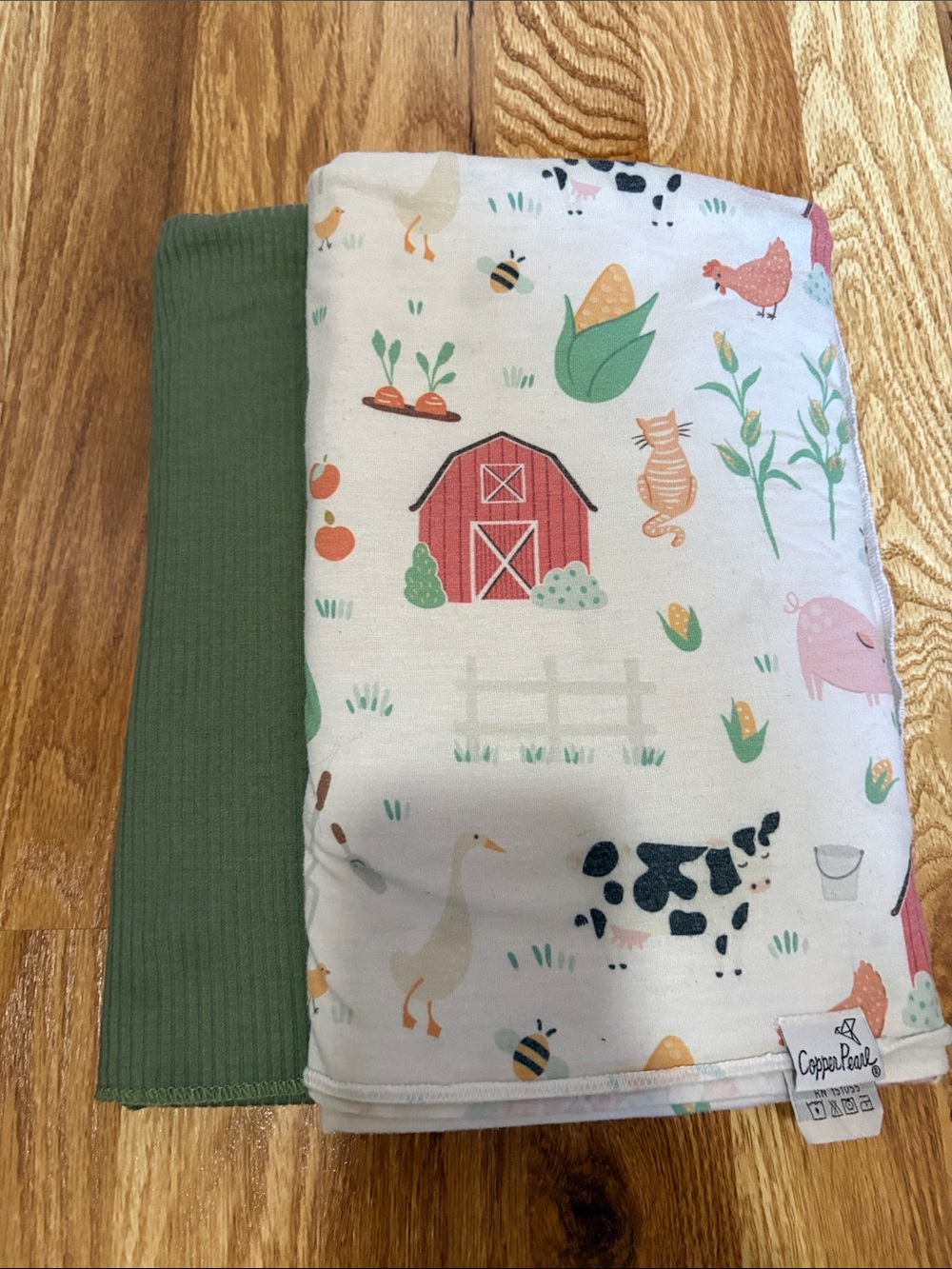 Copper Pearl Kids Farm Animal Swaddle Blanket - Green & Multi